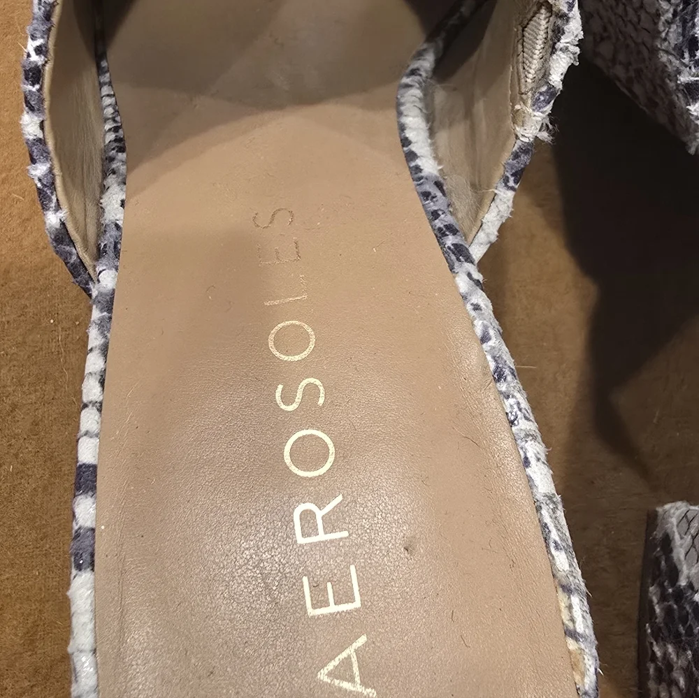 Aerosoles Erie Block Heel Slide Sandal Snakeskin Texture Black and Tan - Picture 8 of 11